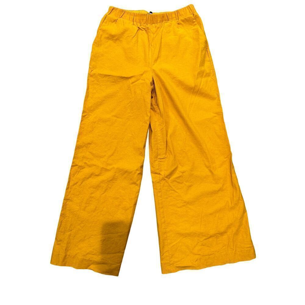 Express Linen Blend Mustard Yellow Wide Leg Elastic Waist Pants Size Small